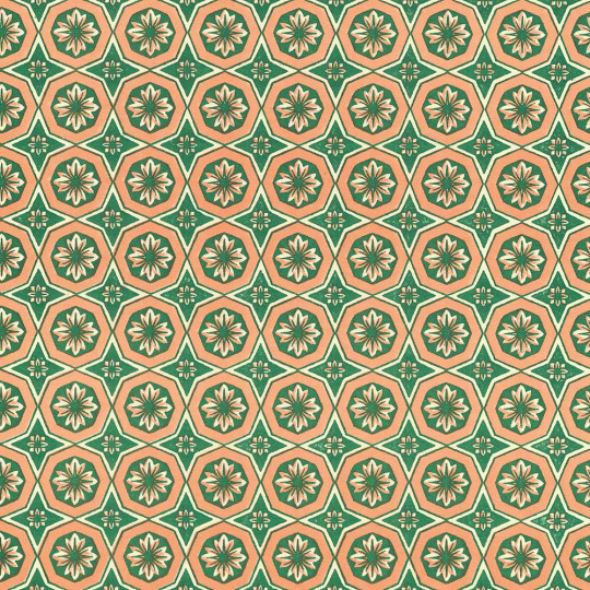 Green and Orange Tiled Geometric Renaissance Print Italian Paper ~ Carta Varese Italy